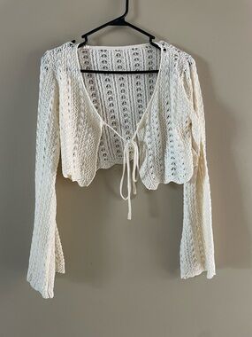 Crochet cropped bell sleeve sweater